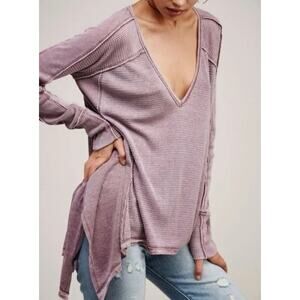 Free People Pacific Thermal Waffle Knit V-Neck Top Tunic, Mauve, Size L
